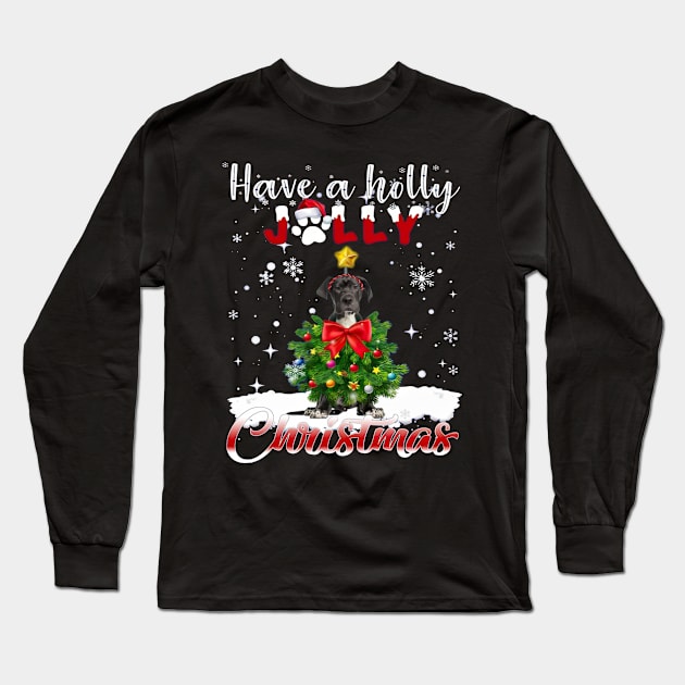 Have A Holly Jolly Christmas Great Dane Dog Xmas Tree Long Sleeve T-Shirt by cyberpunk art